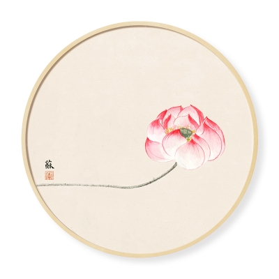 新中式禅意挂画水墨荷花装饰画客厅玄关墙画莲子圆形茶室心经壁画