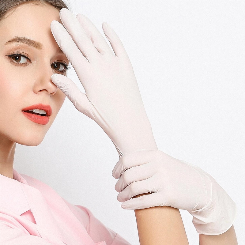 橡胶乳胶理发店护手一次性手套紧贴白薄款薄型用品保湿护士女式