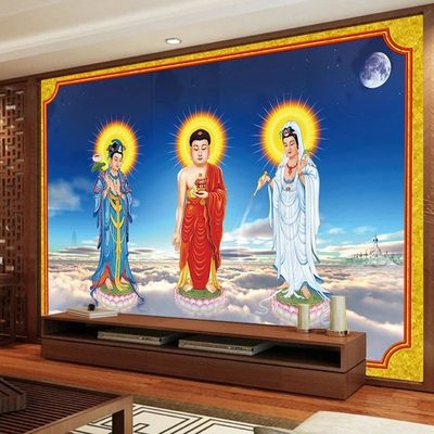 西方三圣接引图壁画图片