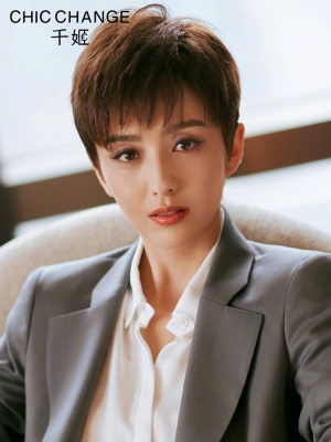 正品千姬假发女短发圆脸真人发丝网红蓬松自然修脸帅气中性造型全