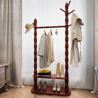 高档欧式衣帽架家用挂衣架落地实木杆客厅收纳置物架卧室放衣服的