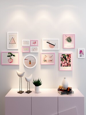 照片墙装饰一面墙木板周岁相框挂墙打印照片做照片墙相框墙组合