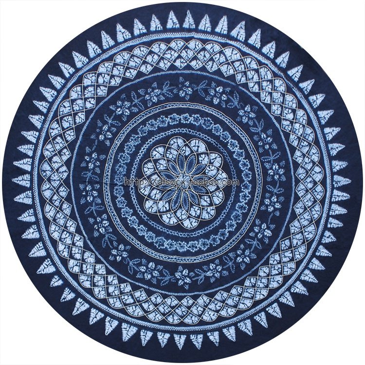 云南大理白族纯棉布手工扎染草木蓝染民族田园圆桌布餐馆客栈装饰