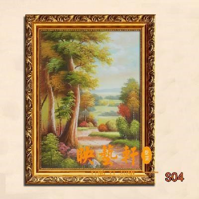 风景油画欧式有框画三联画装饰画客厅壁画玄关挂画聚宝盆三只小鹿