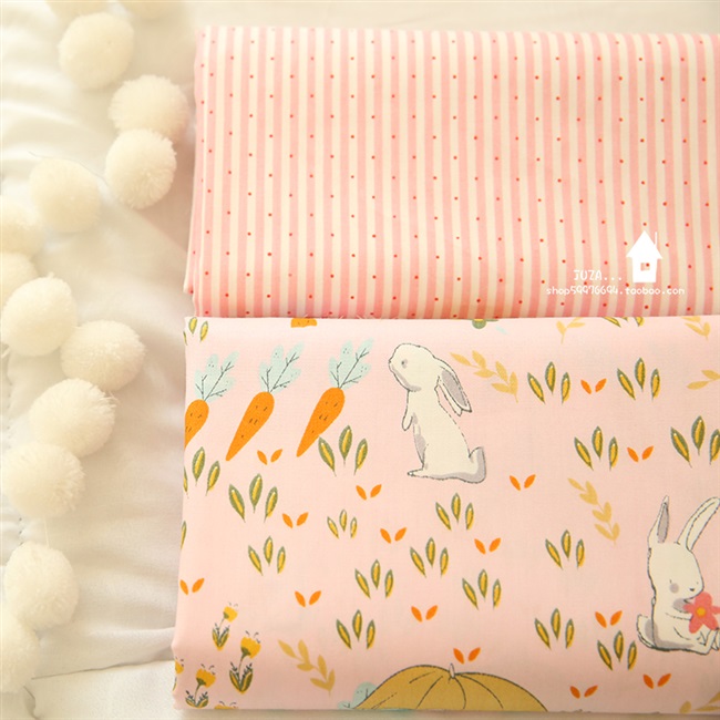 纯棉布料宝宝斜纹面料兔子床品被套卡通婴儿床单靠垫棉布布料