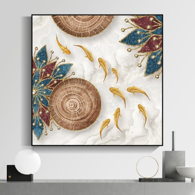 九条鱼装饰画九鱼图入户玄关走廊挂画年年有余连年有余九尾鱼壁画