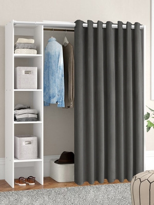 开放式衣帽间防尘帘遮挡帘衣柜门帘轨道式柜子拉帘布帘免打孔挂帘