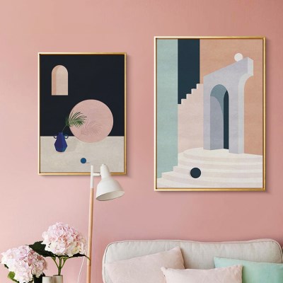 北欧简约几何客厅装饰画莫兰迪色系抽象客厅沙发背景墙挂画后现代