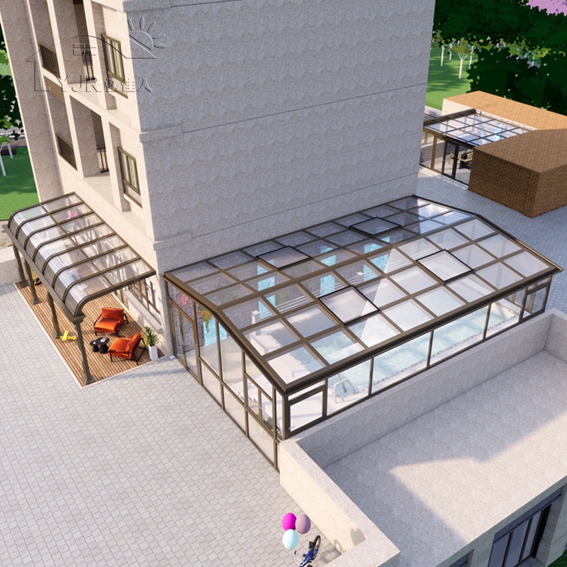 高档铝合金钢结构阳光o房罗马柱遮雨棚玻璃露台断桥铝门窗封阳ins