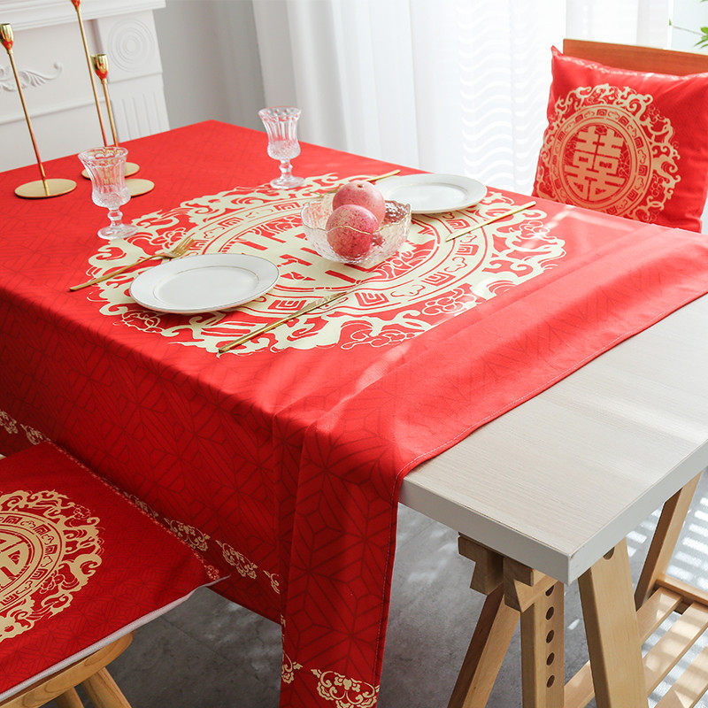 (今日10折)新年主题桌布过年红春节餐桌布中国风中式茶几红色结婚布艺