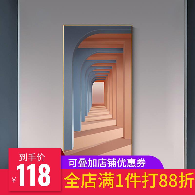 玄关走廊过道装饰画莫兰迪玄关挂画简约入户过道壁画竖版延伸空间