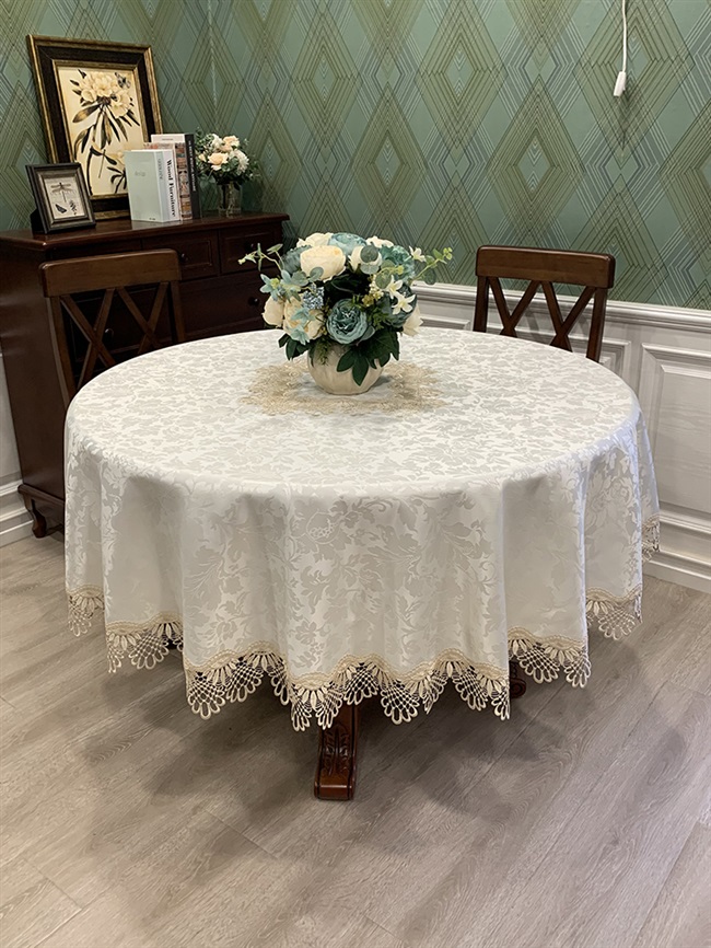 圆桌布布艺家用蕾丝圆形大圆桌欧式餐桌布简约纯色家用台布防尘罩
