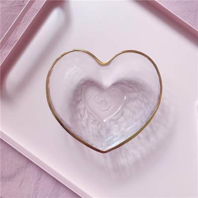 新品少女心形金边锤目纹玻璃杯爱心水杯早餐杯情侣杯