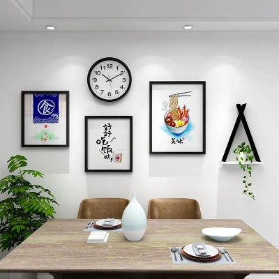 餐厅装饰画简美时钟家庭走廊墙壁欧式高档吃饭厅挂画餐桌挂饰轻奢