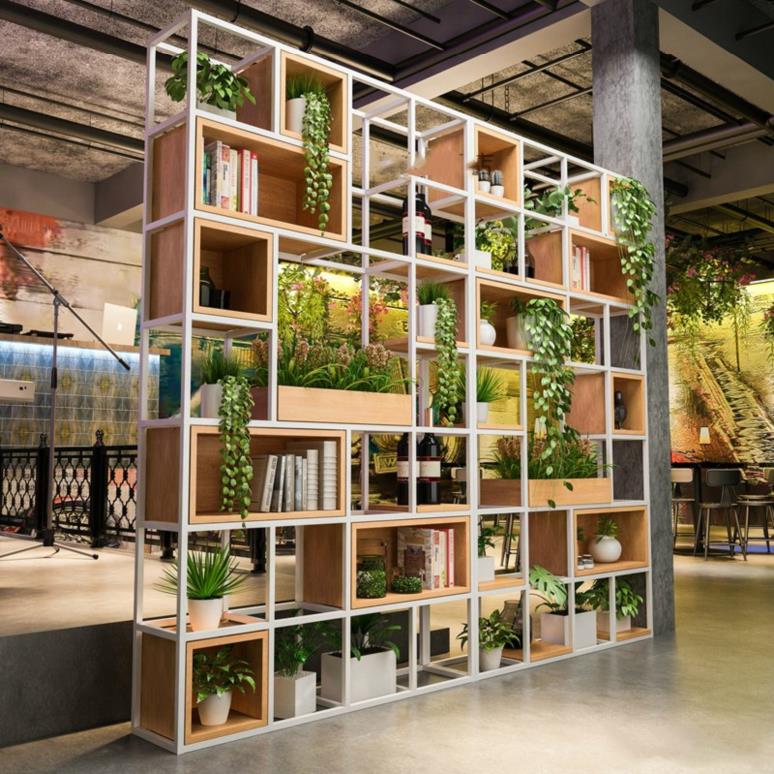 镂空书架隔断木图片