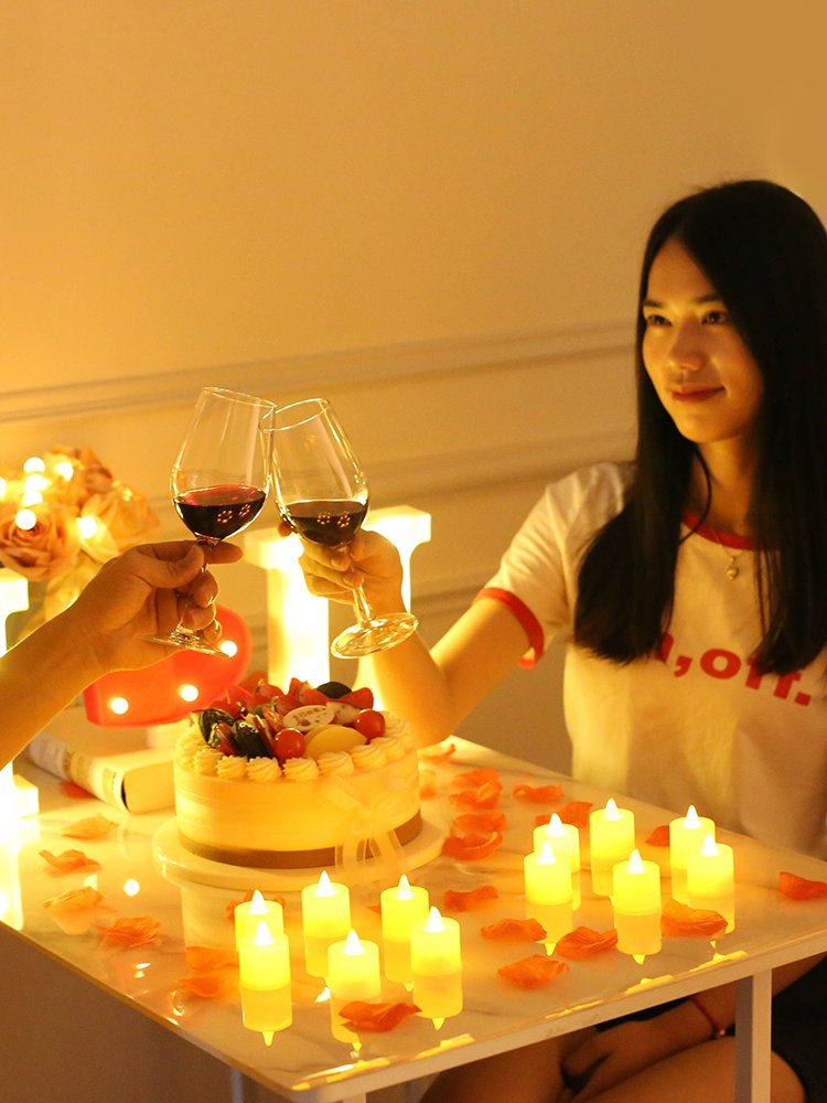 七夕表白蜡烛烛光晚餐气氛布置浪漫惊喜生日场景创意室内告白装饰