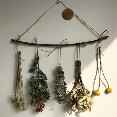 ins复古天然干花树枝麻绳壁挂装饰服装店橱窗手工定制花架垂吊.