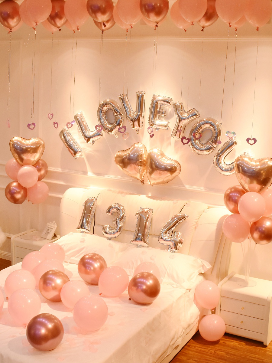 七夕布置情人节求结婚房装饰气球示爱惊喜表白创意房间浪漫场景