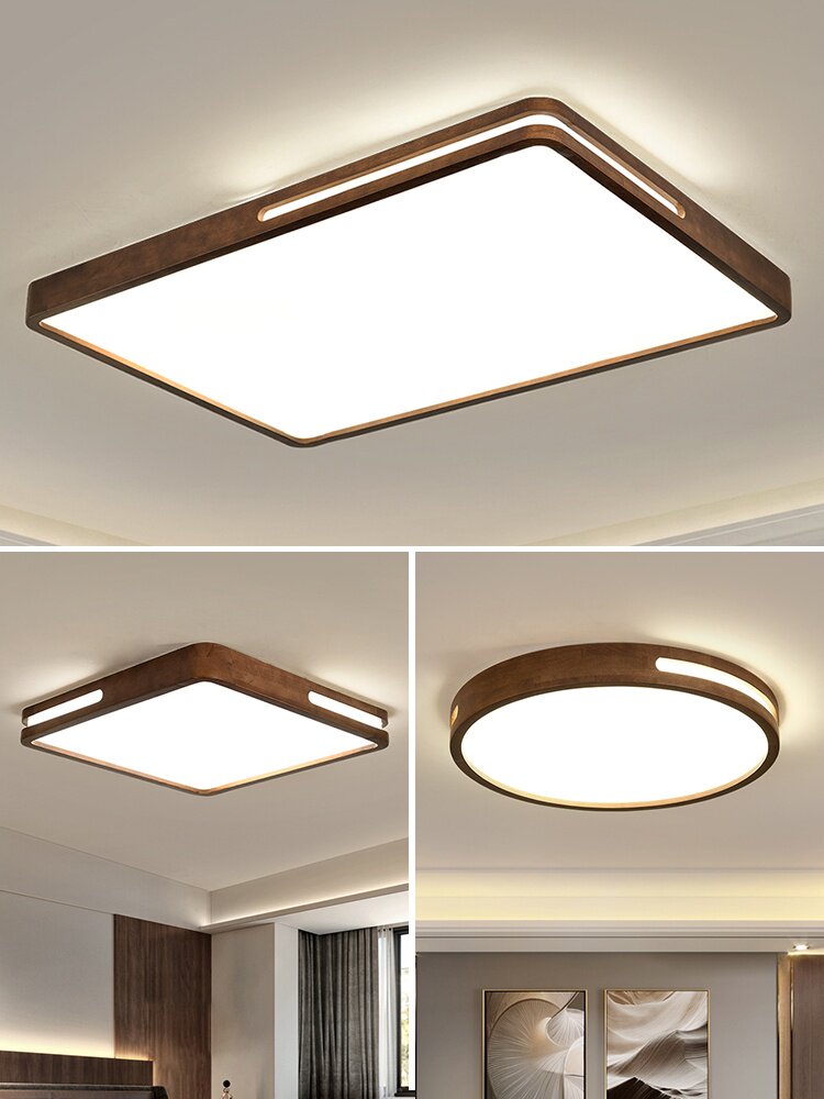 新中式客厅大灯led极简实木黑胡桃简约现代卧室长方形大气吸顶灯