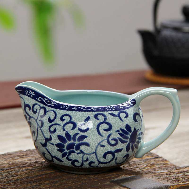 公道杯陶古y复耐青花瓷茶海瓷高温陶瓷分茶器功夫茶具带手柄分茶