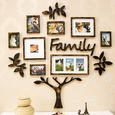 美d式全家福照片墙装饰客厅餐厅创意个性树形相框墙相片挂墙成长