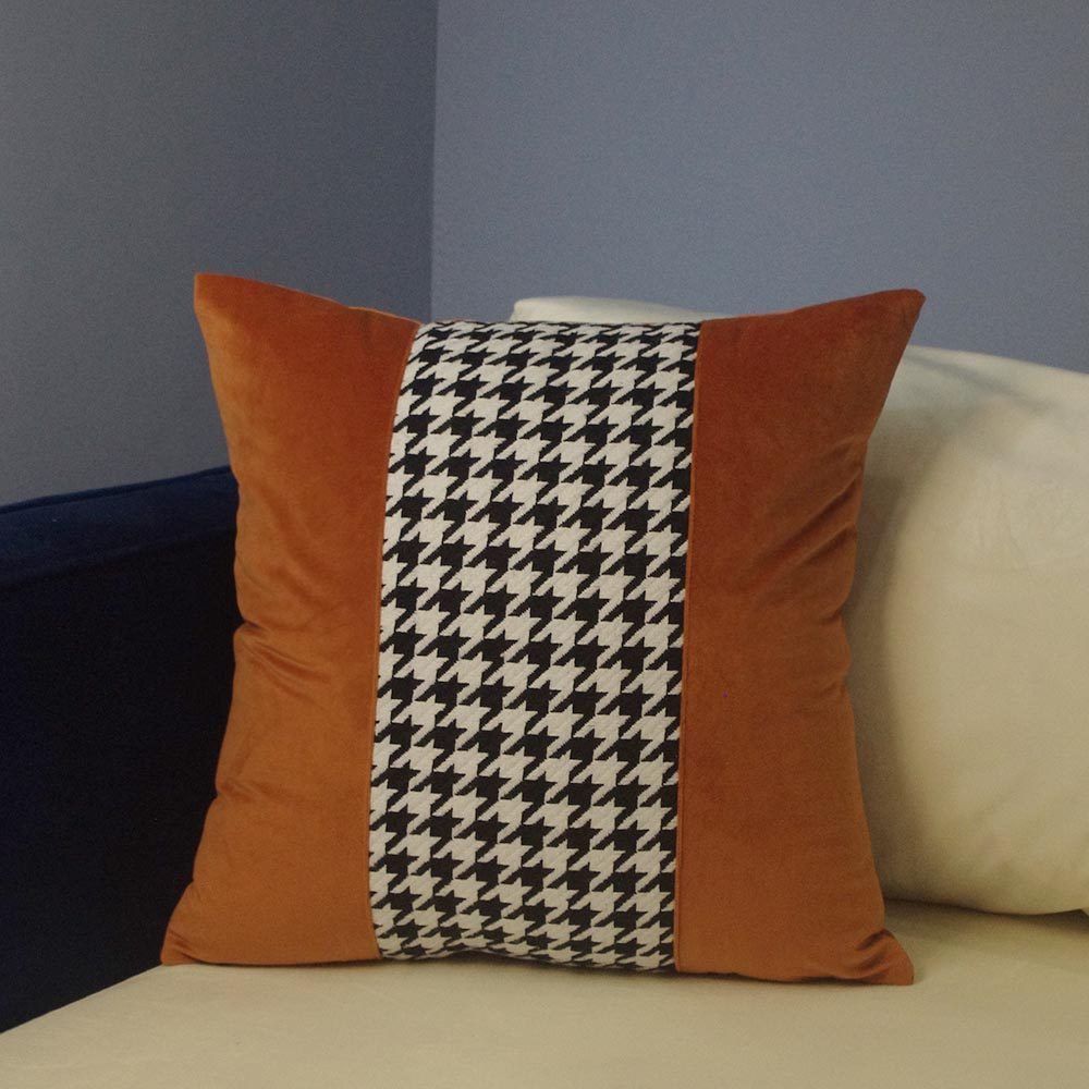 轻奢拼接新中式黑白千鸟格抱枕腰枕靠垫沙发客厅样板房咖啡店装修