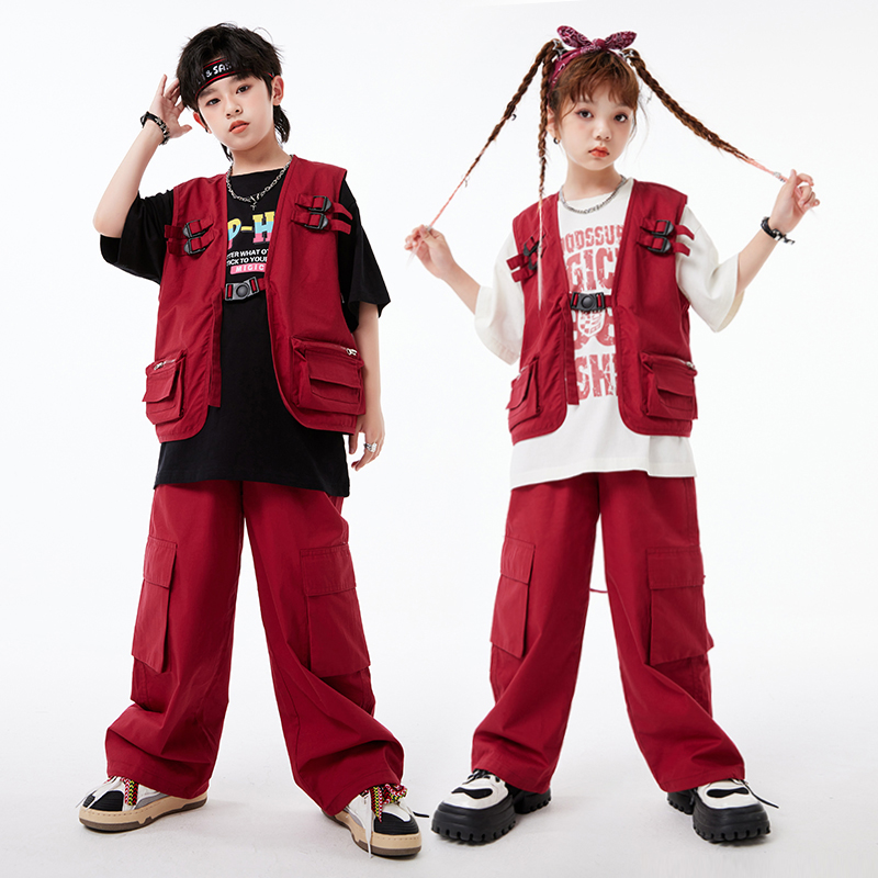 儿童街舞套装男童架子鼓演出服马甲女童嘻哈hiphop童装潮服训练服