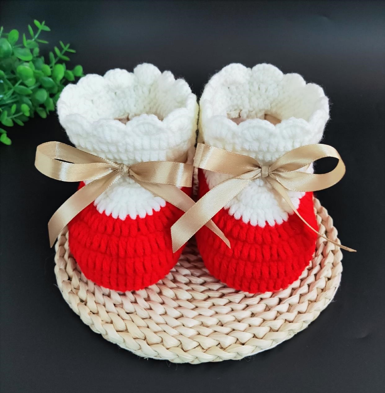 冬季纯手工编织u婴儿宝宝套脚包脚连脚棉裤毛线鞋手钩软底棉线鞋