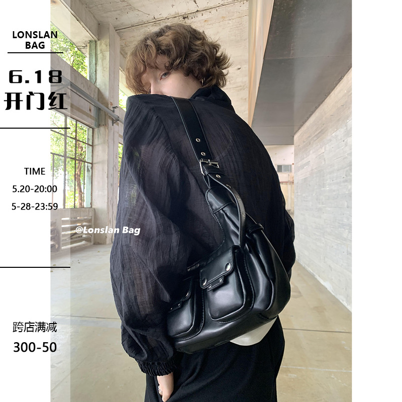 Lonslan BAG 2024SS NEW宽肩带辣妹机车可调节多口袋单肩斜跨包