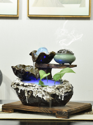 风水轮招财流水小摆件禅意景观喷泉转运球室内玄关桌面盆景装饰品