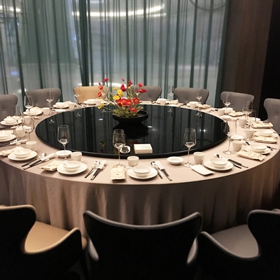 特价酒店30人电动大型餐桌圆桌20人旋转自动转盘黑色钢化玻璃圆形