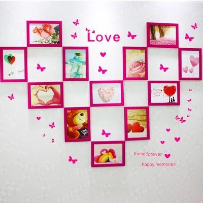 10相框创意挂墙爱心形照片墙5寸7寸相架相片组合简约套装夹子连体.