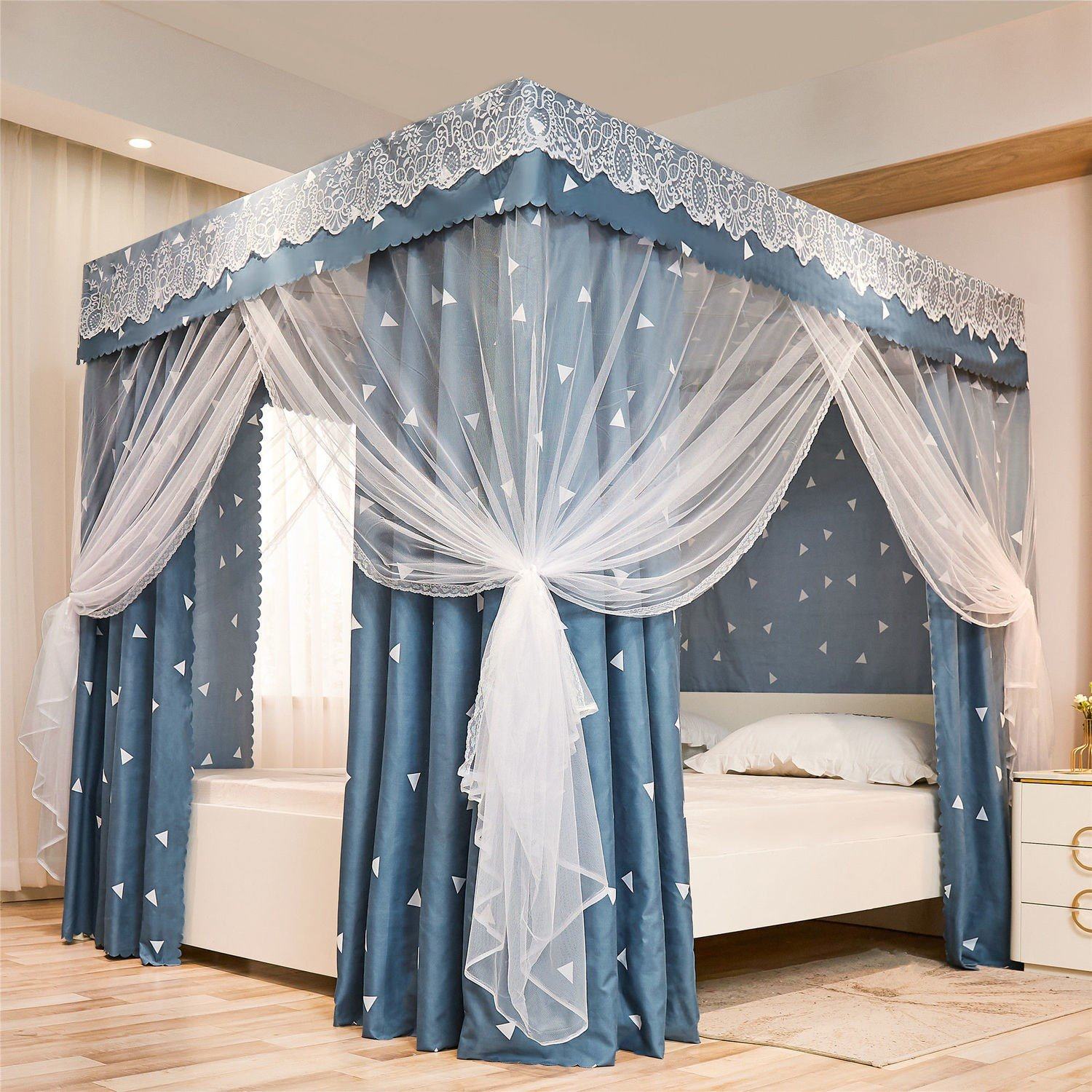 家用卧室床帘蚊帐一体式遮光保暖15加厚落地床幔双人床全封闭1b