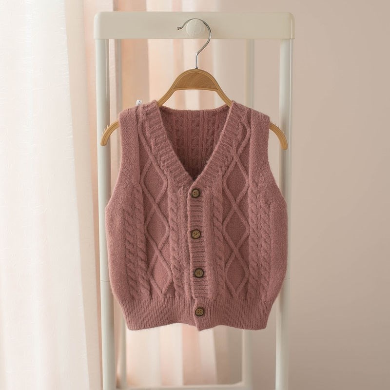 纯手工编织儿童毛衣背心女宝宝毛线开衫婴幼儿马q甲新款洋气