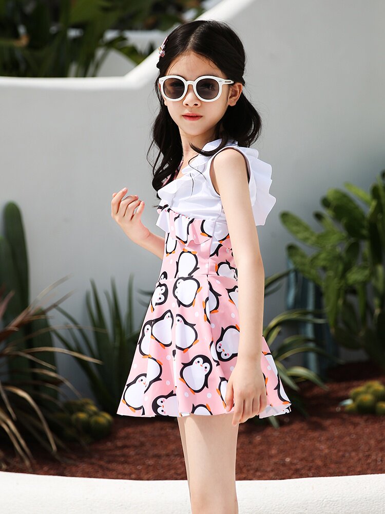 新款儿童泳衣女女童中大小童连体遮肚显瘦小公主裙子泡温泉游r泳