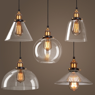 乡村简约吊灯头灯罩吧台美式工业玻璃风格圆球玻璃餐厅透明吊灯单