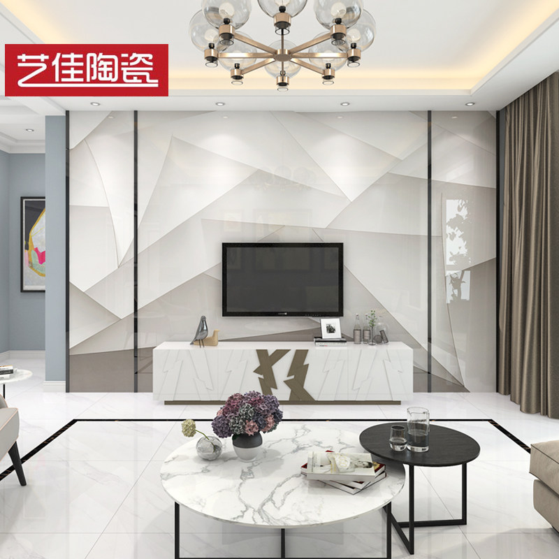 2021新款现代简约微晶石客厅电视背景墙影视墙仿大理石木装饰造.