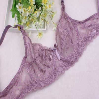 夏天文胸透明内衣薄纱蕾丝内裤套装女薄款轻薄超薄显胸小聚拢