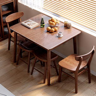 复古实木美式折叠餐桌伸缩家用阳台桌子小户型方桌胡桃抽拉长饭桌