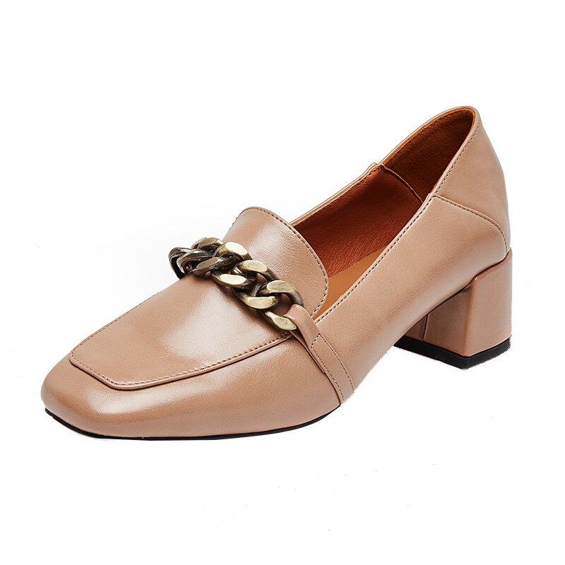 a.d hepburn 软皮高跟英伦小皮鞋女2021春款百搭时尚中跟粗跟单鞋