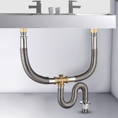 双洗手盆下水器排水管不锈钢图片