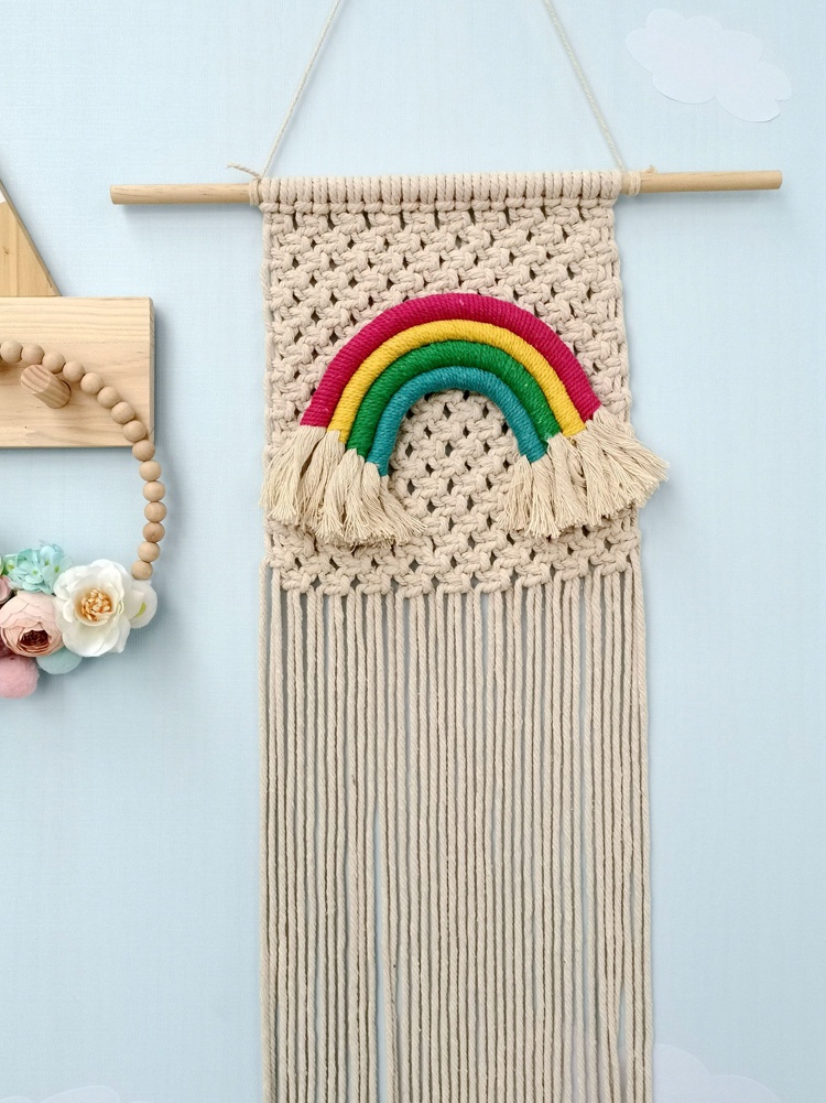 ins北欧风彩虹挂饰挂绳挂毯手工编织儿童房墙面装饰壁饰创意挂