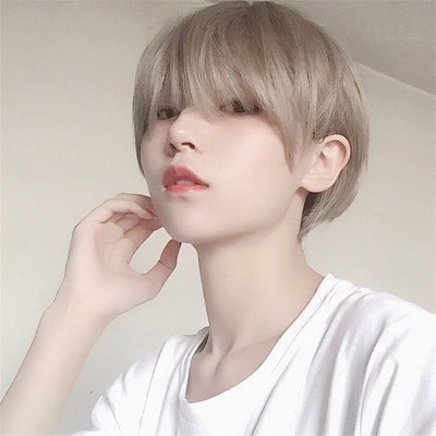 娘二次元男士斜正太刘海帅气自然全假发版韩头套短发伪男生奶奶灰
