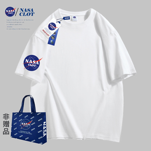 NASA联名款2024夏季新款时尚字母袖标印花男女同款纯棉短袖T恤