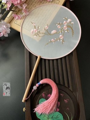 旗袍圆形中刺绣宫扇风扇国女舞蹈古代团扇古风汉服扇子cos式跳