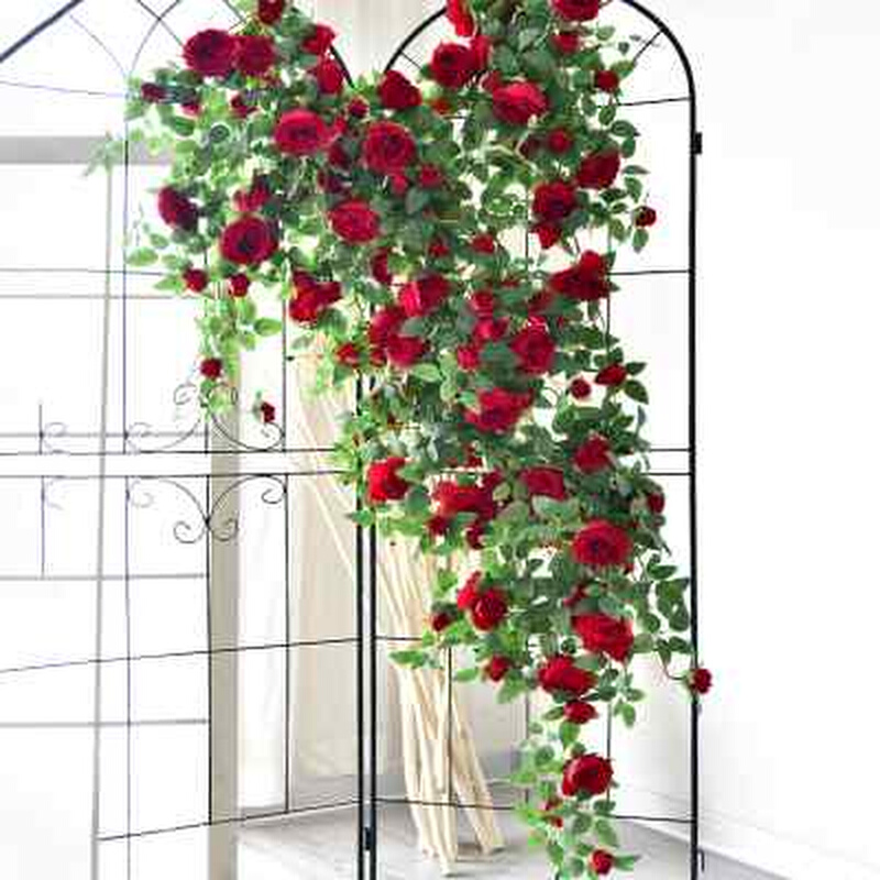 仿真玫瑰花墙壁挂吊花绿植假花藤条装饰塑料藤蔓吊兰客厅摆设植物