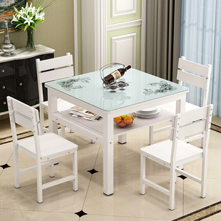 钢化玻璃餐桌椅简约小户型四方桌正方形经济型双层餐桌家用吃饭桌