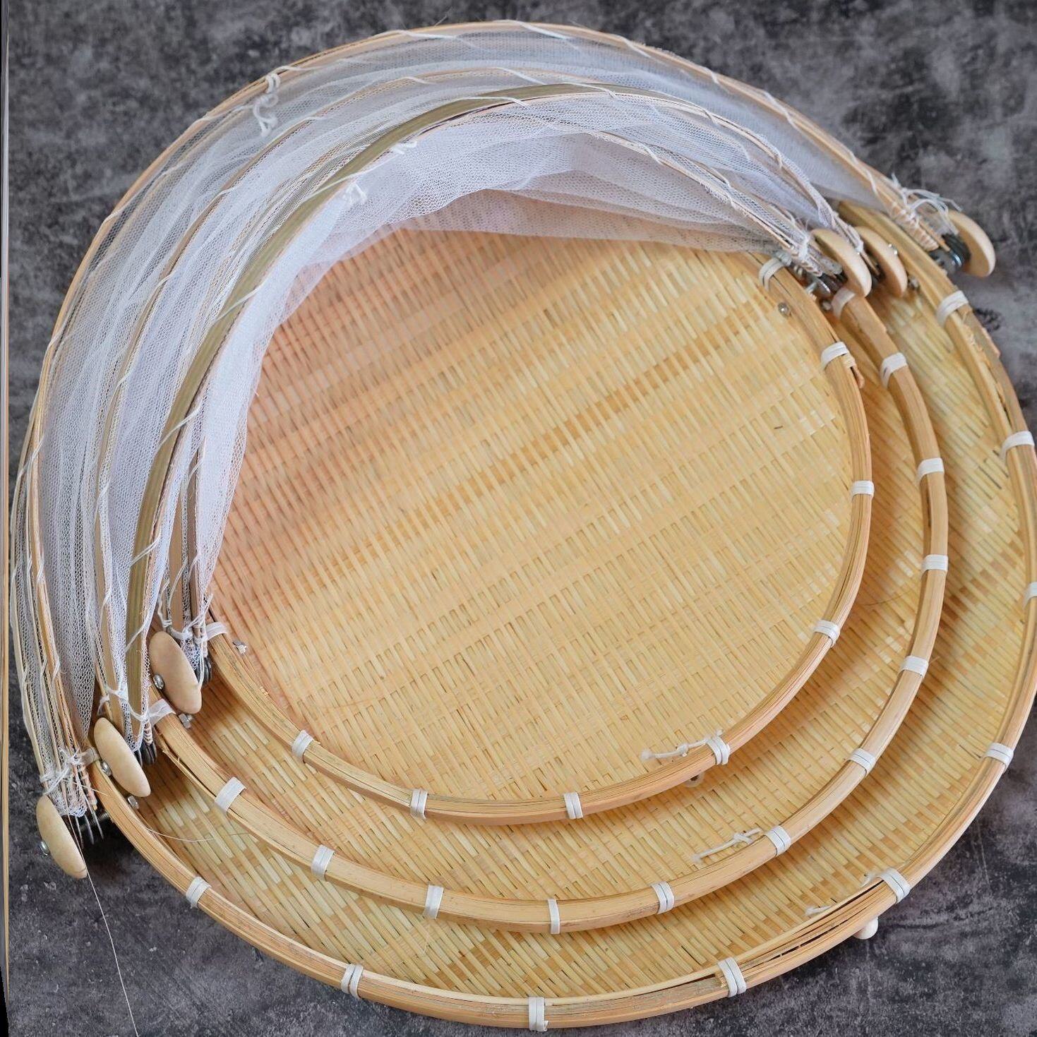 越南手工编织竹编田园风防蚊虫纱网晾晒簸箕农家