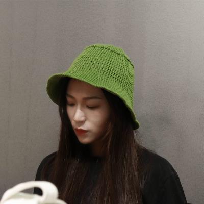 帽子女秋冬纯色百搭卷边绿色针织毛线帽日系保暖盆帽小众渔夫帽