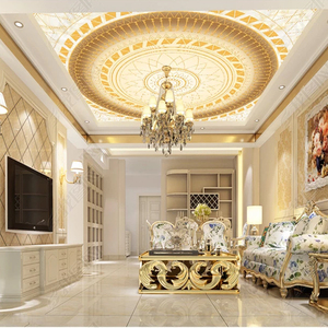 客厅吊顶墙布金色花纹3d立体装饰屋顶壁纸简约欧式天花板墙纸6d